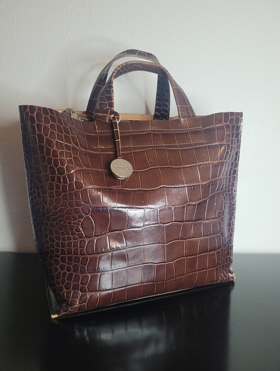 Furla Handbags - Furla Divide Croc Embossed Leather Tote